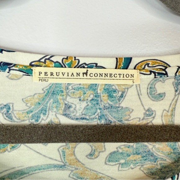 Like New! Peruvian Connection long sleeve white blue paisley short dress size S - Picture 4 of 8